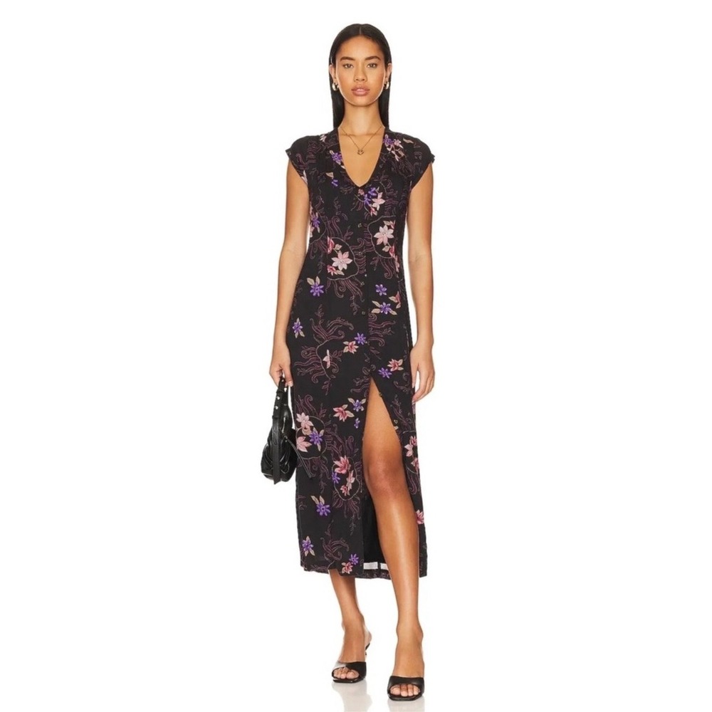 Free People Rosemary Printed Midi Dress Medium Night Combo Celestial Pleated